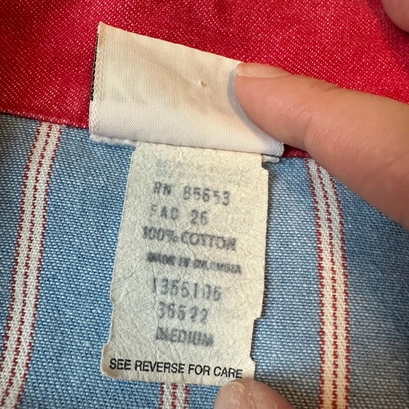 Koret City Blues Vintage 90s Striped Denim Bomber Jacket Blue Red White Medium - Picture 3 of 8